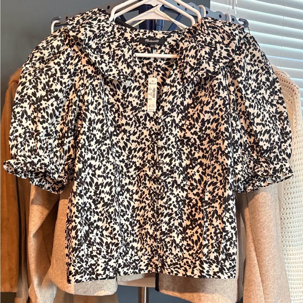 Madewell Romantic Black and Ivory Floral Blouse